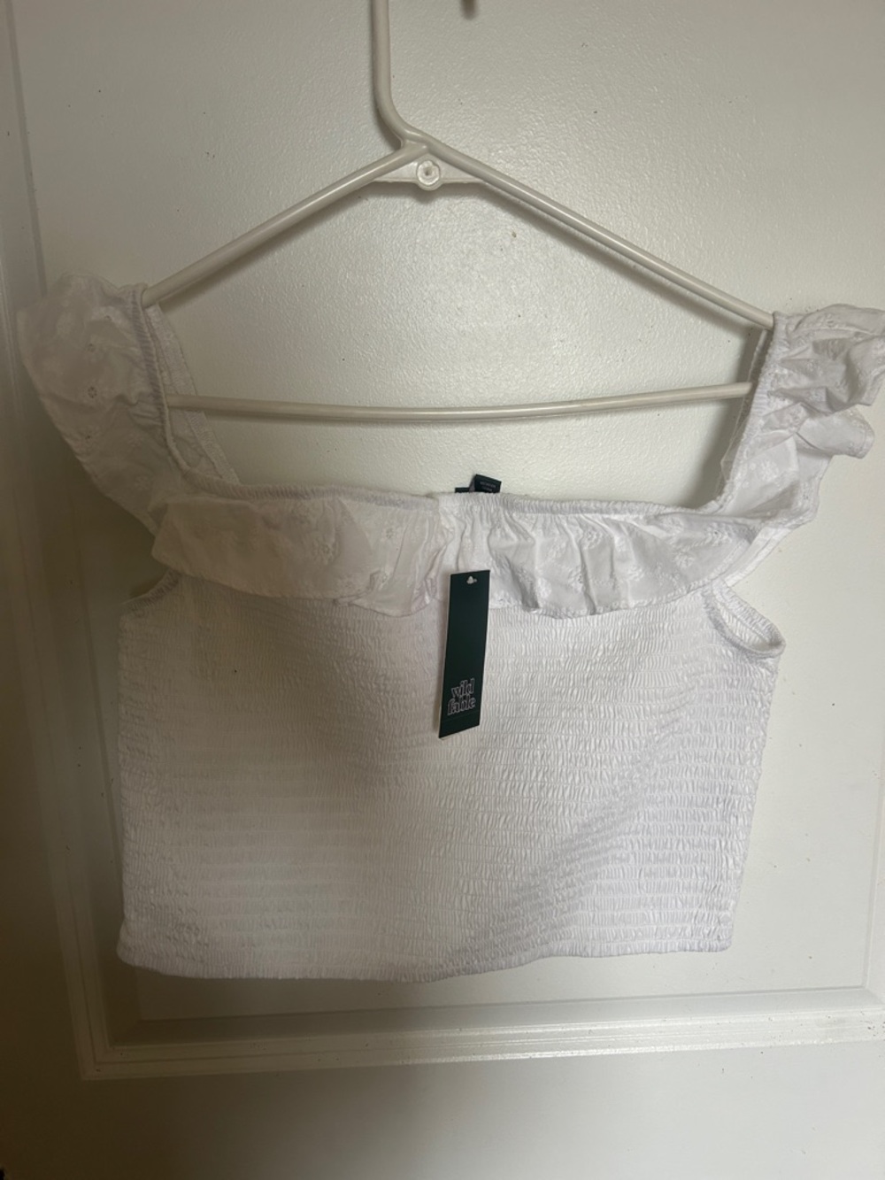 White Smocked Off-Shoulder Ruffle Crop Top